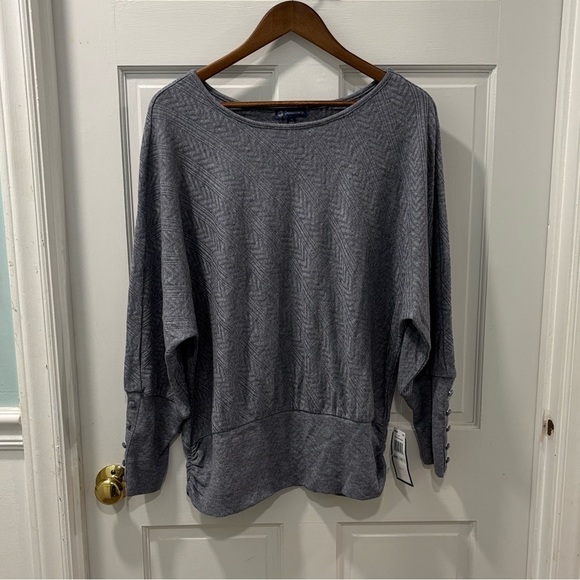 Democracy Sweaters - NWT Democracy Dolman Sleeve Sweater Herringbone Pattern Dusty Blue Size 1x